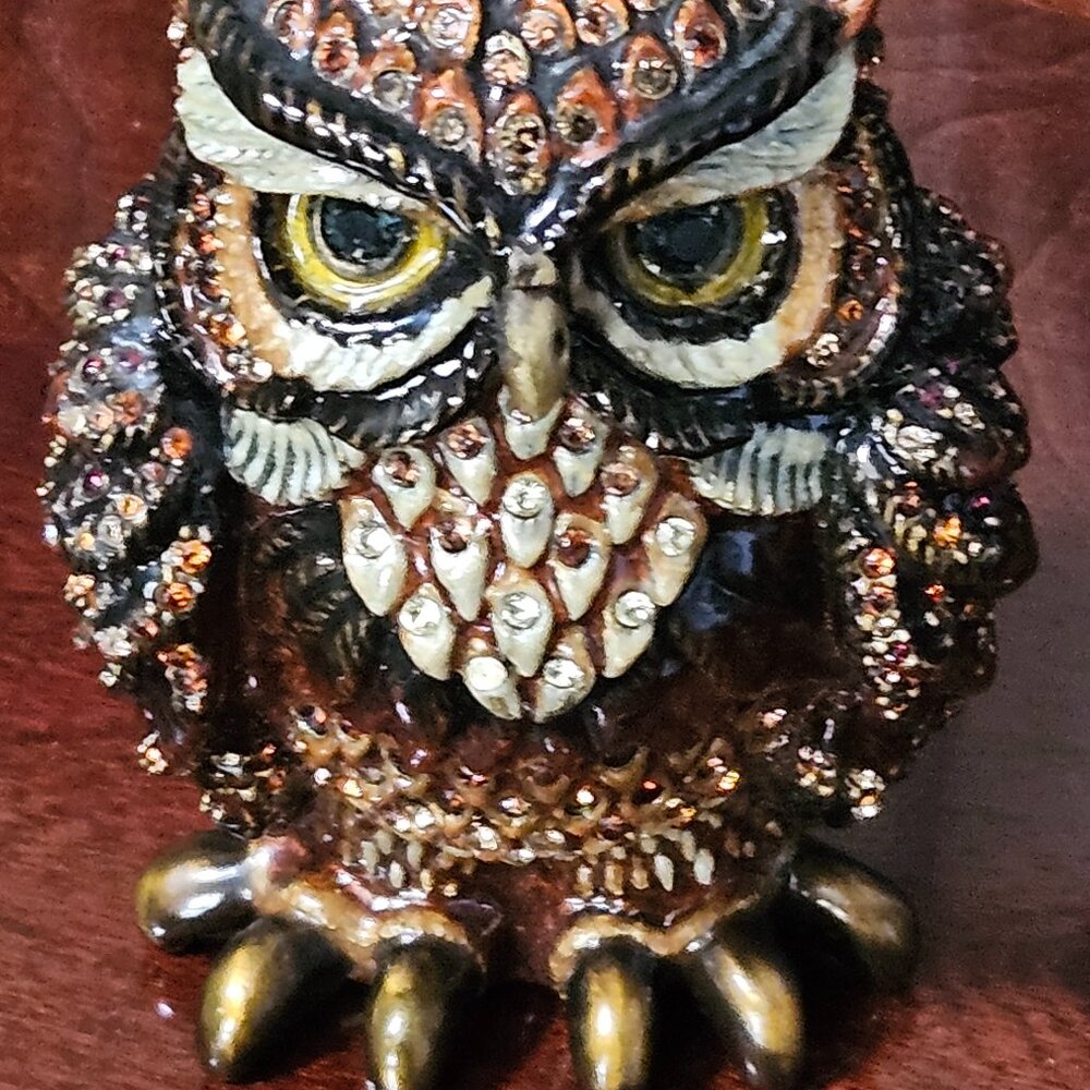 RARE LIMITED EDITION JAY STRONGWATER JUNGLE OWL CRYSTAL ENAMEL FIGURINE OBJET - Picture 3 of 13